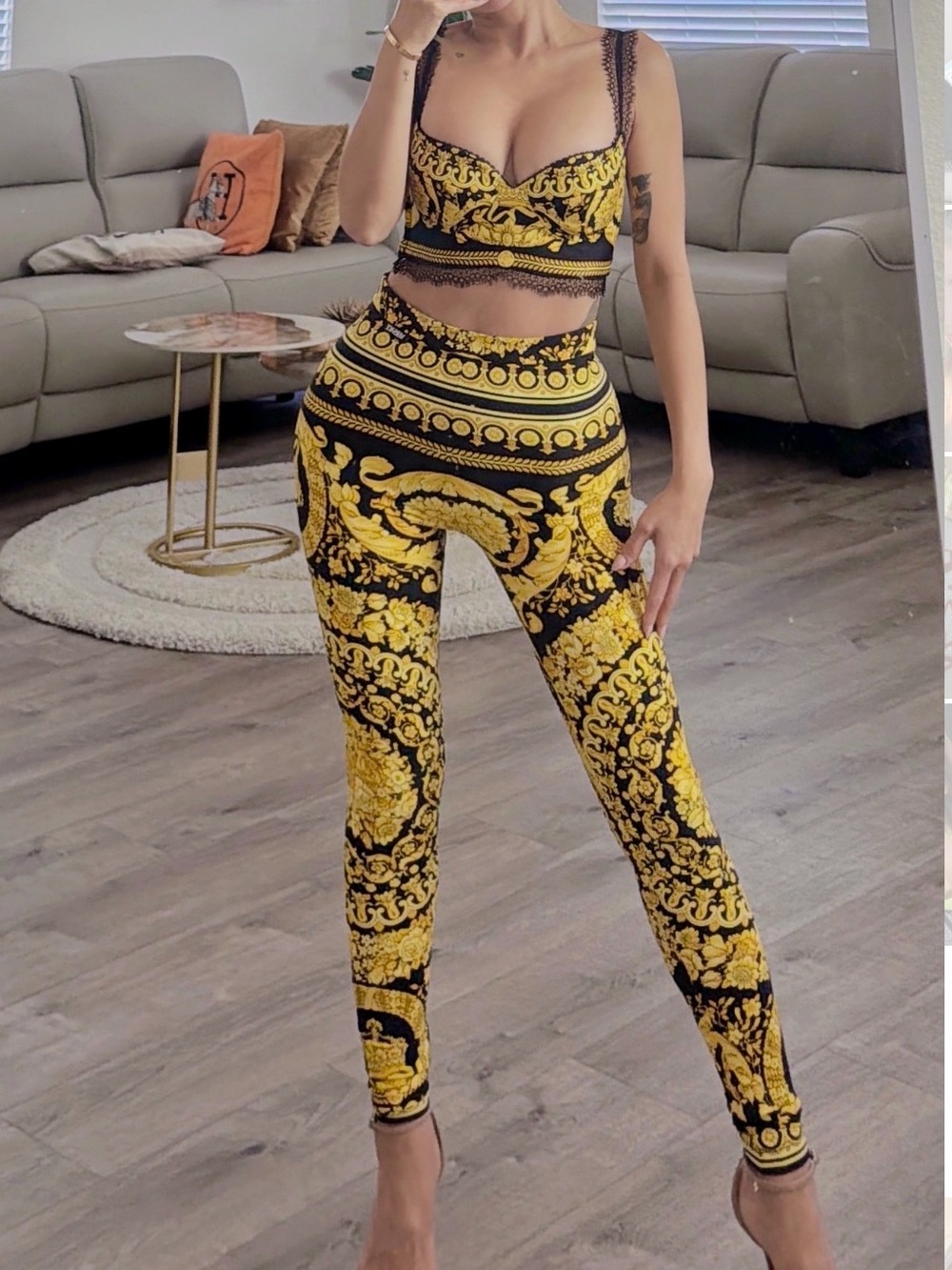 Versace Gold and Black Baroque Bralette